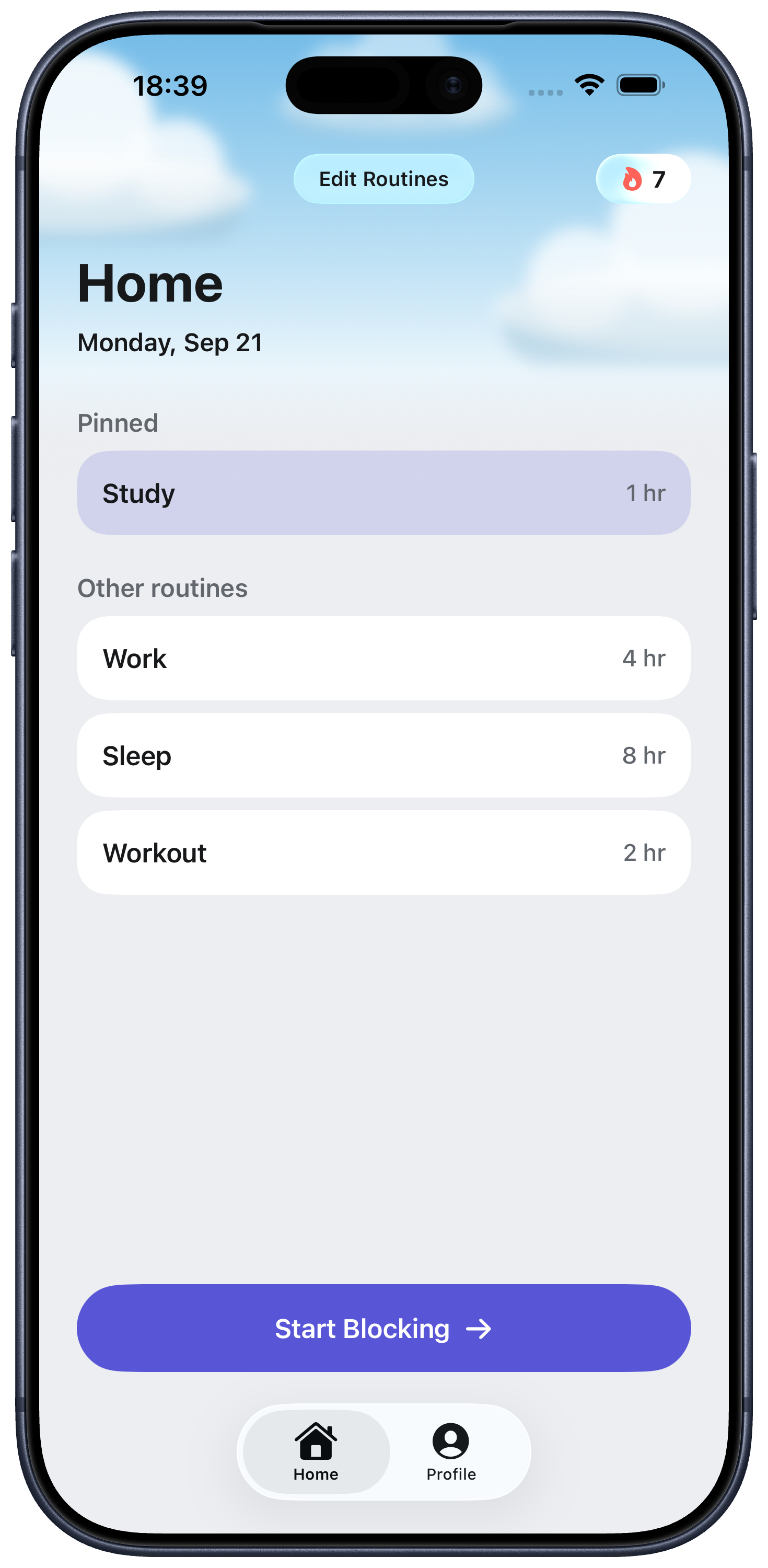 Fella home screen showing blocking status
